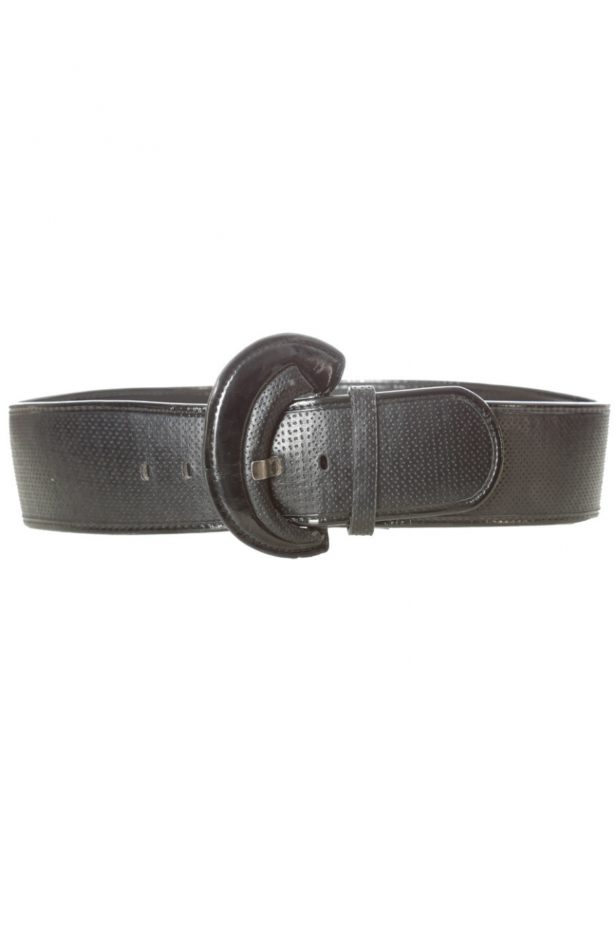 Black quilted style belt with shiny oval buckle. BG-0101 - 1