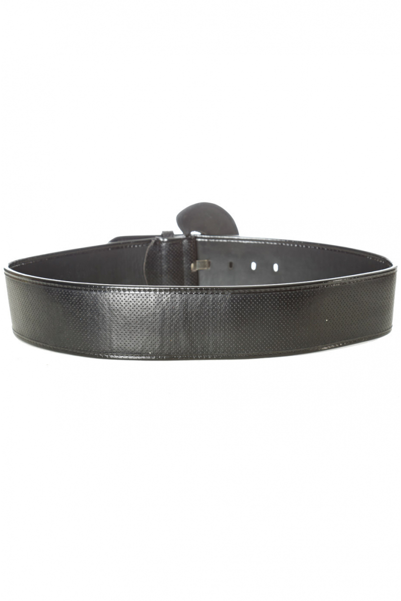 Black quilted style belt with shiny oval buckle. BG-0101 - 2