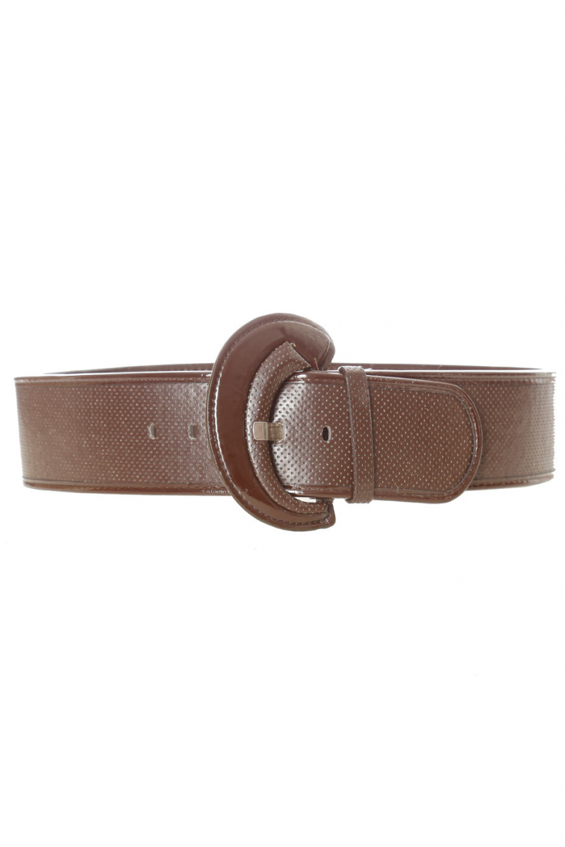Brown quilted style belt with shiny oval buckle. BG-0101 - 1