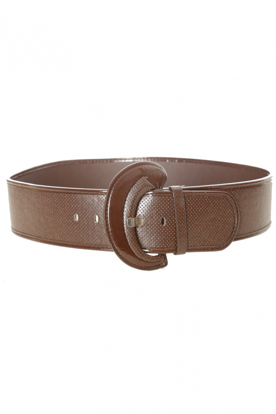 Ceinture marron style matelassé avec boucle ovale brillante. - 2