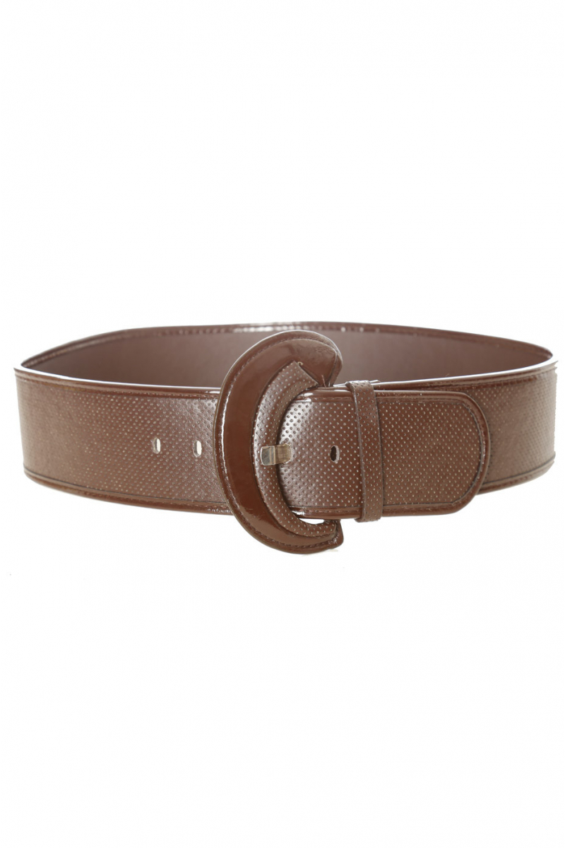 Brown quilted style belt with shiny oval buckle. BG-0101 - 2