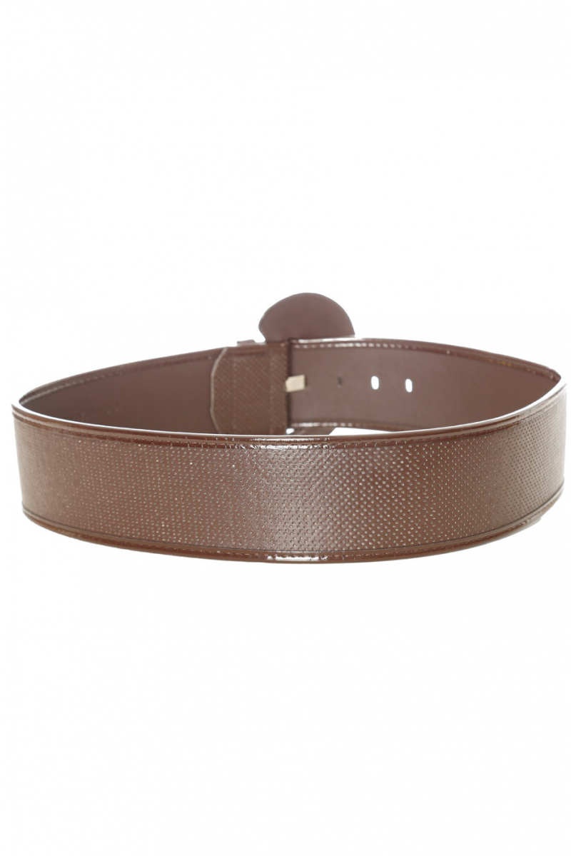 Brown quilted style belt with shiny oval buckle. BG-0101 - 3