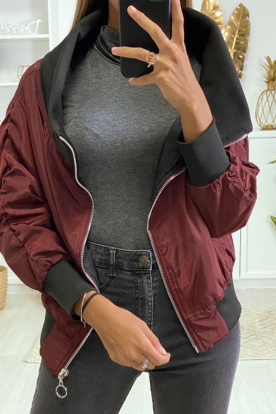 Burgundy bomber jacket with very trendy dropped collar - 2