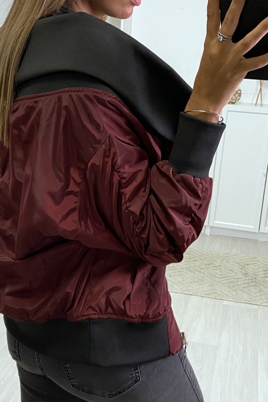Burgundy bomber jacket with very trendy dropped collar - 3