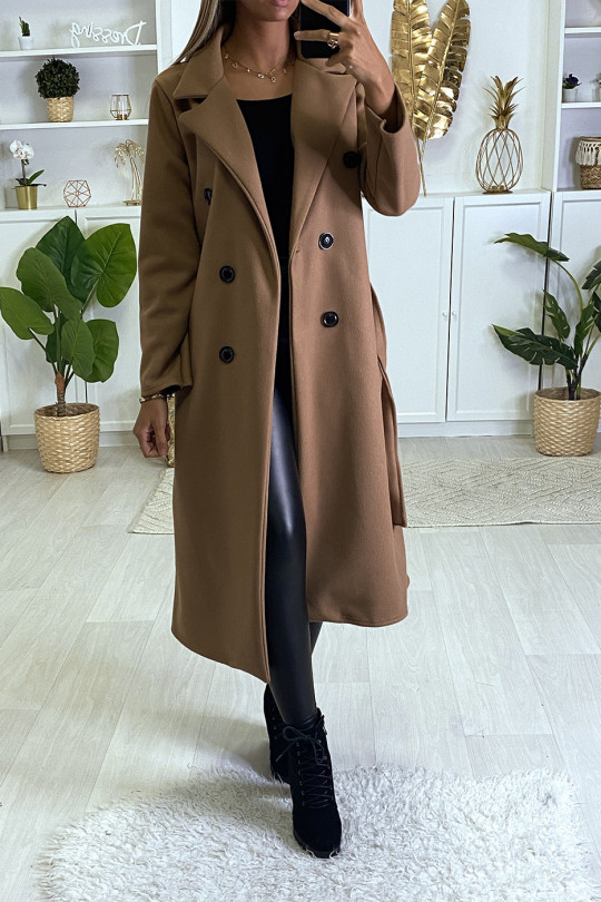 manteau femme noir long ceinture