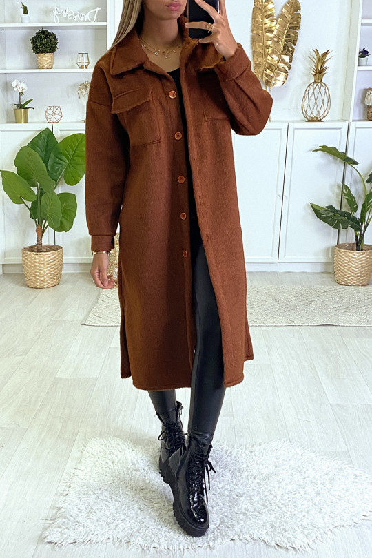Very warm jacket in cognac with chest pockets and buttons - 2