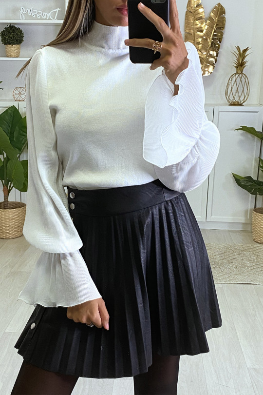 Beautiful white sweater with puffed sleeves in pleated veil - 3