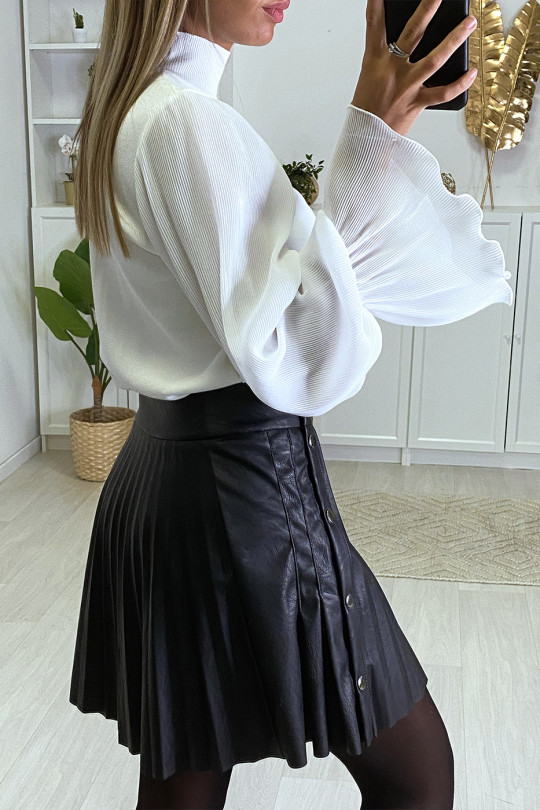 Beautiful white sweater with puffed sleeves in pleated veil - 4