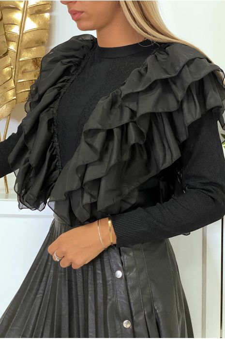 Beautiful black patterned sweater with sublime flounce - 5