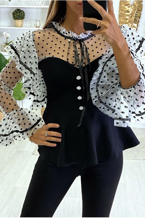 Super chique zwarte polkadot top - 4