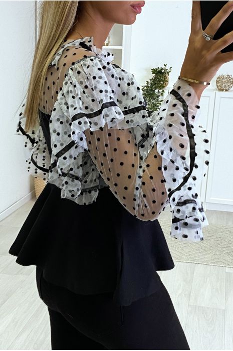 womens black and white polka dot top