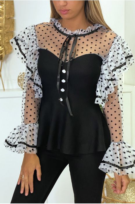 Super chique zwarte polkadot top - 6