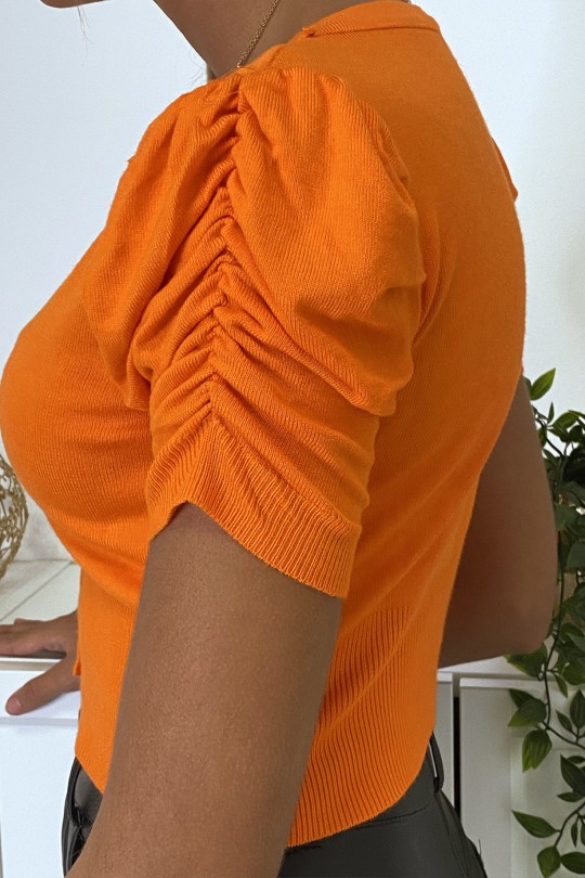 Mini gilet orange manche courte et froncée - 5