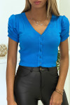 Mini blauw gilet met korte, gerimpelde mouw