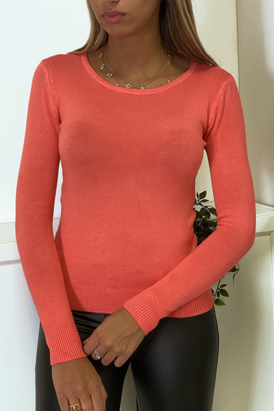 Coral round neck sweater in very stretchy and very soft knit - 5