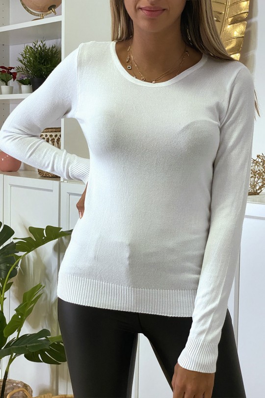 White round neck sweater in very stretchy and very soft knit - 3