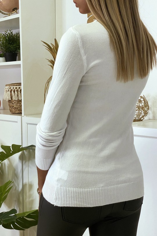 White round neck sweater in very stretchy and very soft knit - 7