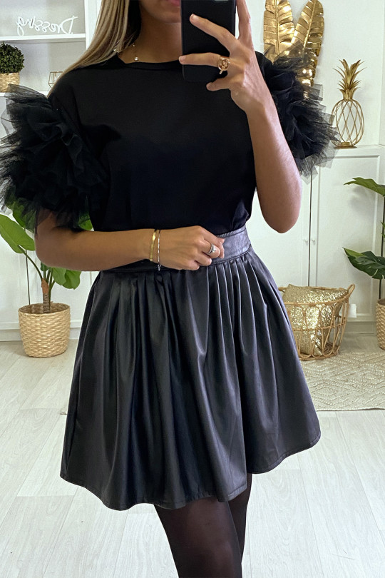 jupe simili noir plissée évasée - 1