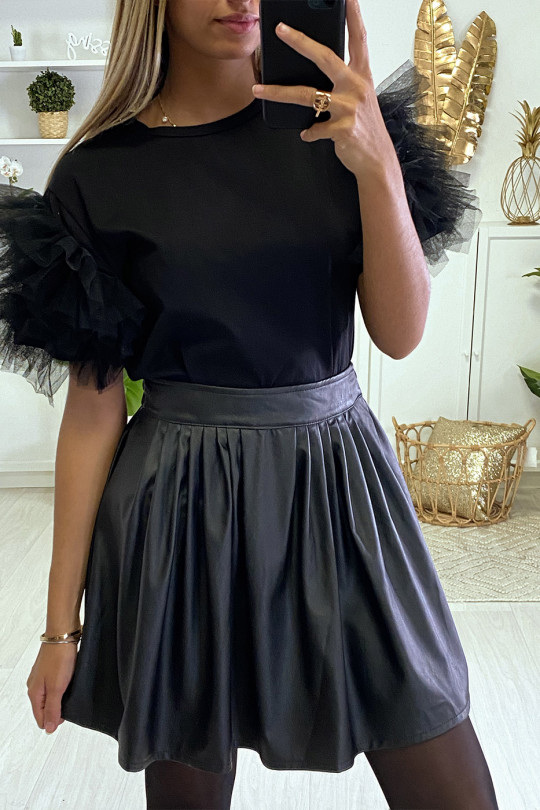 black faux pleated flared skirt - 2