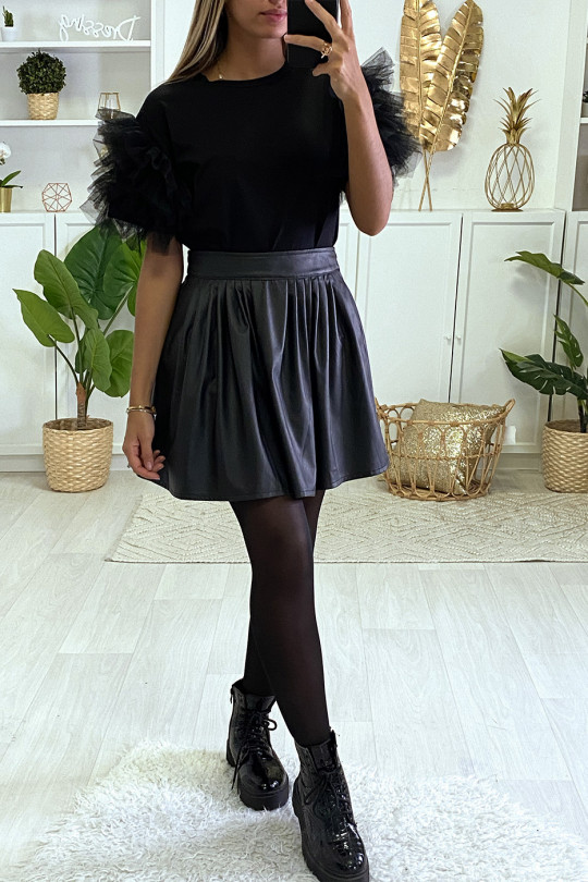 jupe simili noir plissée évasée - 3