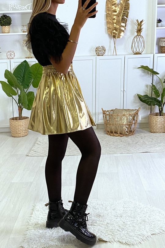 jupe patineuse simili dorée plissée évasée - 4