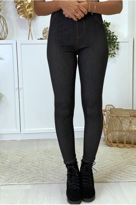 Legging façon jean brute noir - 1