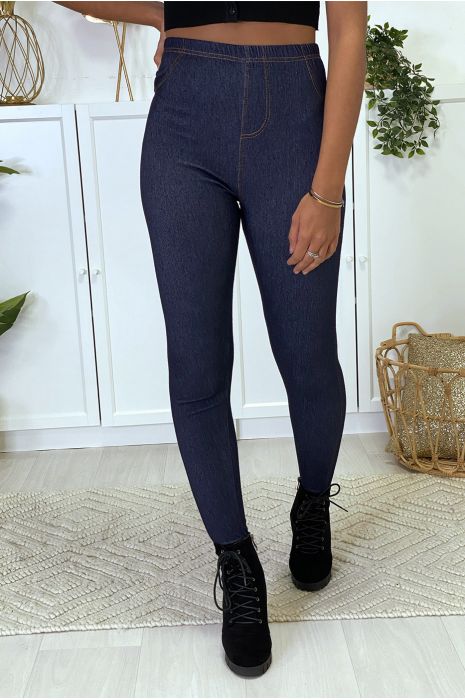 Plus size leggings in blue raw denim style - 2