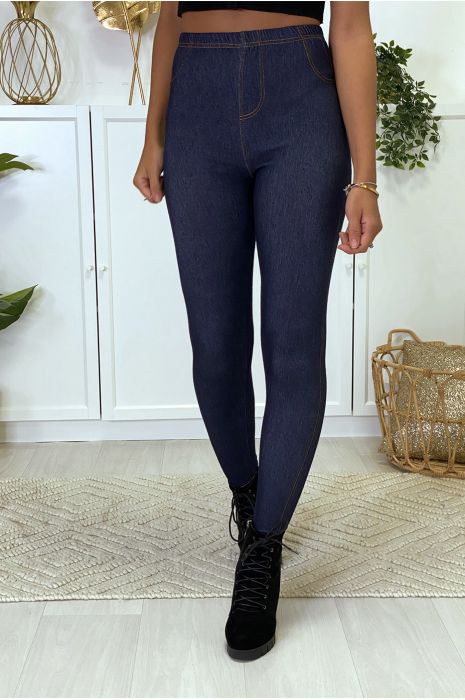 Plus size leggings in blue raw denim style - 3