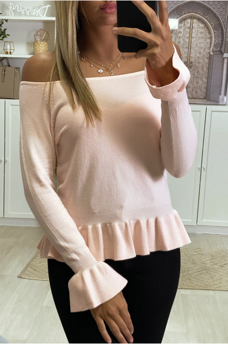 Pull col bateau en rose avec volants - 2