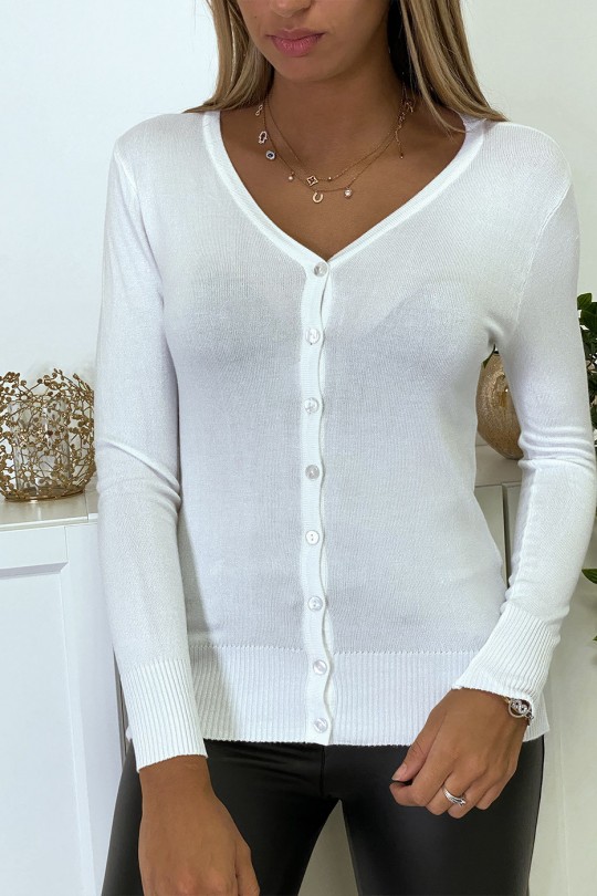 White cardigan in very stretchy and very soft knit - 1