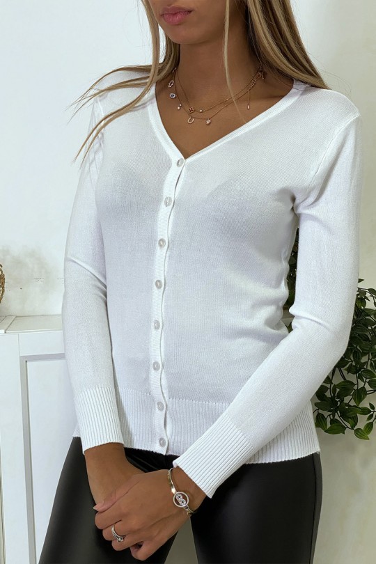Gilet blanc en maille tricot très extensible et très doux - 3