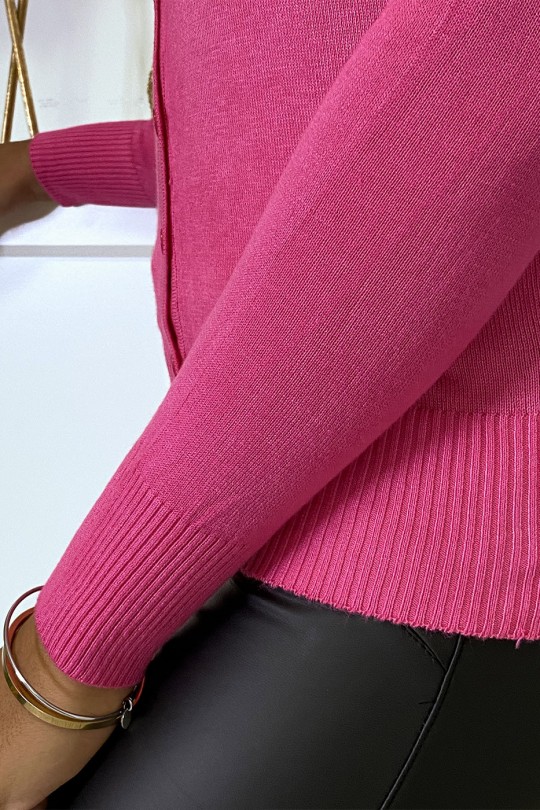 Gilet fuchsia en maille tricot très extensible et très doux - 6