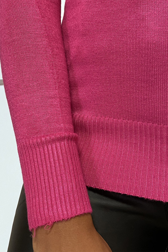 Pull fuchsia col rond en maille tricot très extensible et très doux - 4