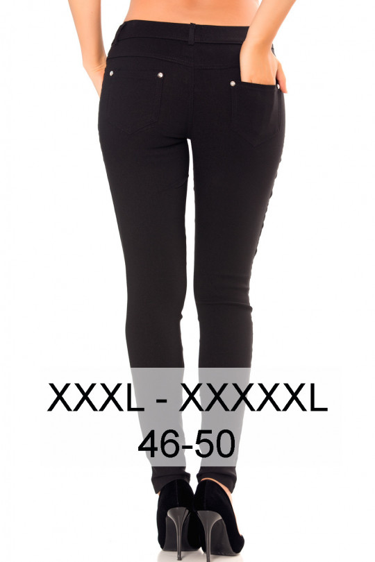 Black slim pants in large size, basic with front and back pockets - 1