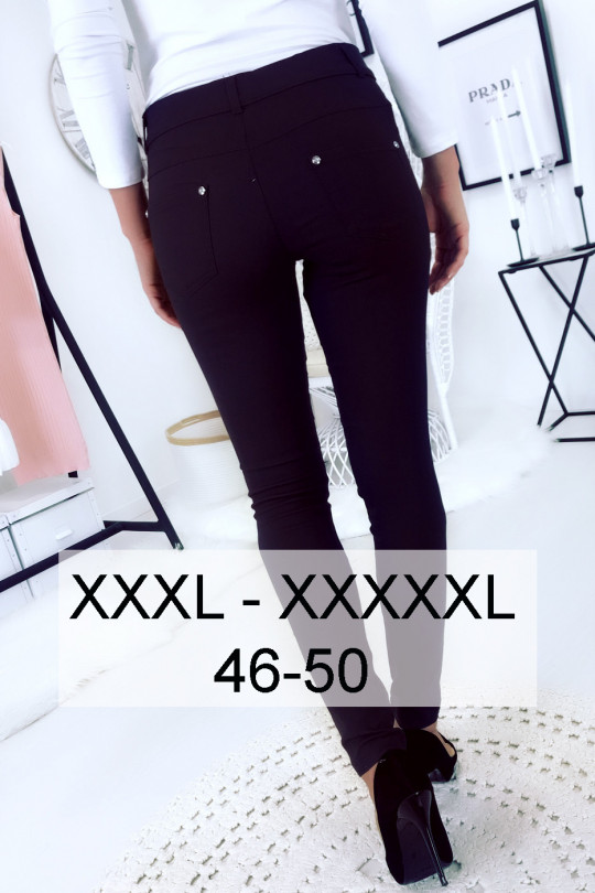 Navy slim pants in plus size, basic with front and back pockets - 1