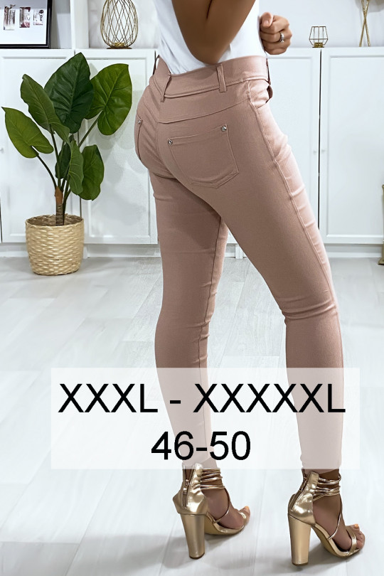 Pink slim pants in plus size, basic with front and back pockets - 1