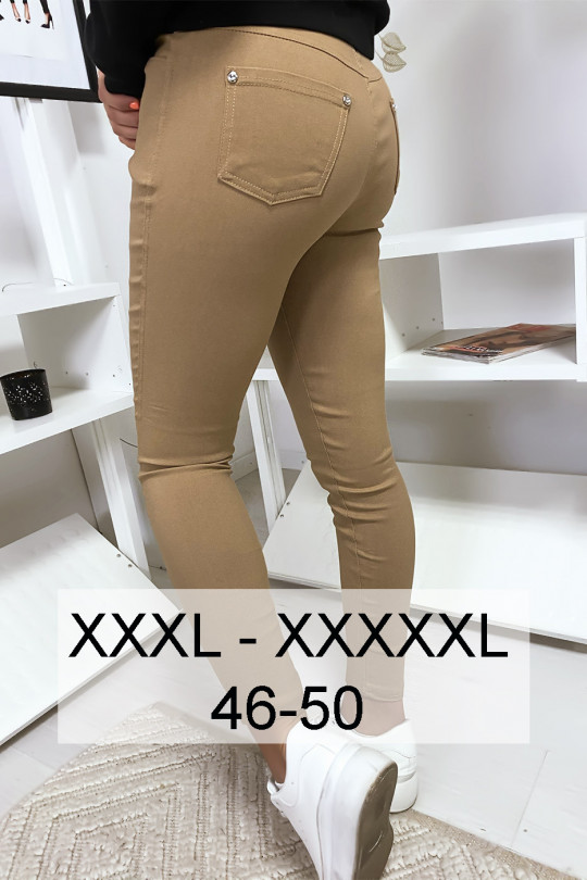Camel slim pants in large size, basic with front and back pockets - 1