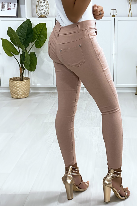 Pink slim pants in plus size, basic with front and back pockets - 2