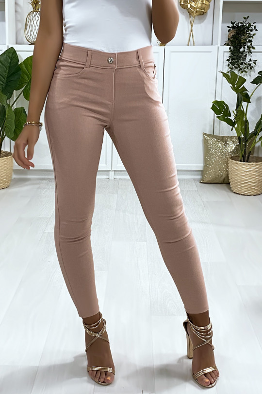 Pink slim pants in plus size, basic with front and back pockets - 4
