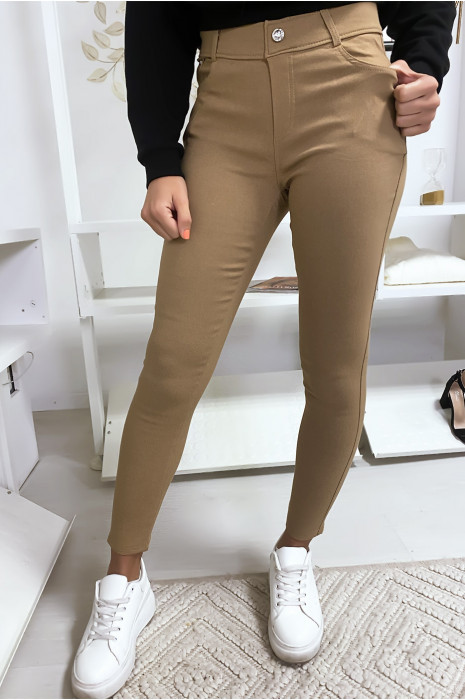 Pantalon slim camel en grande taille , basic avec poches avant et arrière - 2
