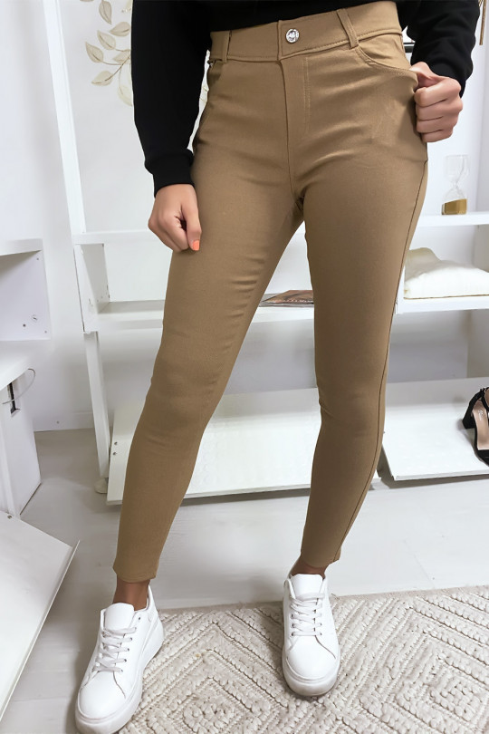 Camel slim pants in large size, basic with front and back pockets - 2