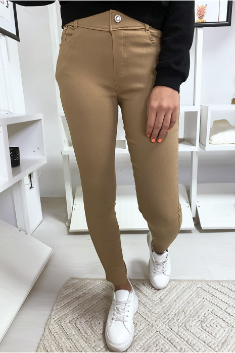 Pantalon slim camel en grande taille , basic avec poches avant et arrière - 3