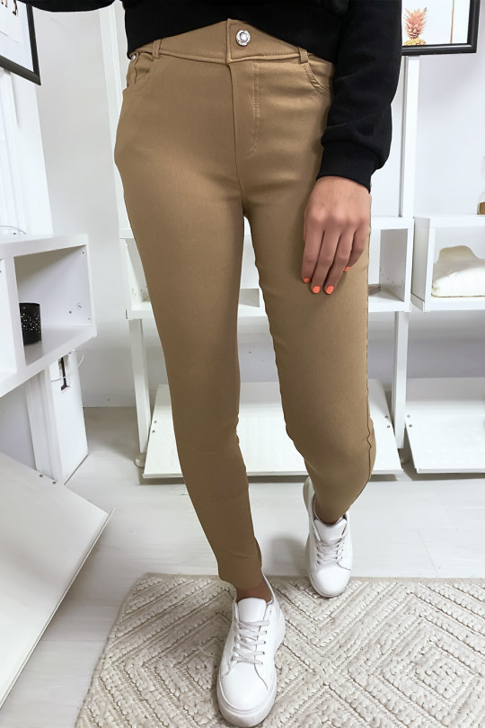Camel slim pants in large size, basic with front and back pockets - 3