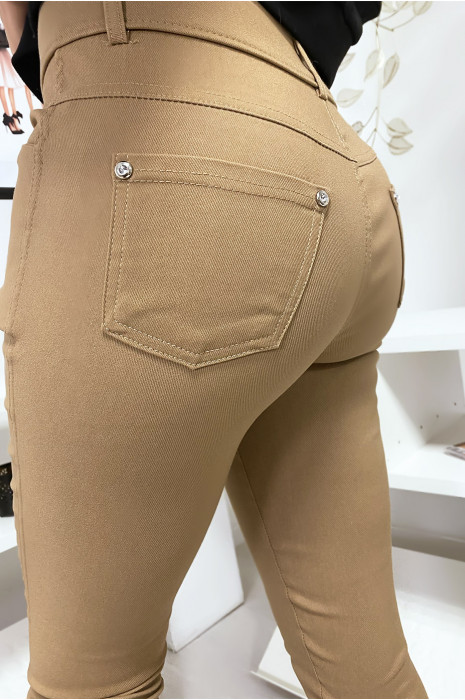 Pantalon slim camel en grande taille , basic avec poches avant et arrière - 4