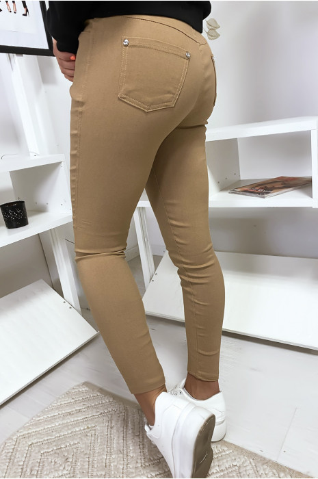 Pantalon slim camel en grande taille , basic avec poches avant et arrière - 5