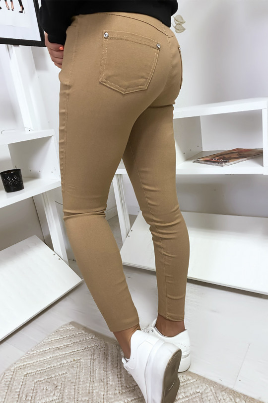 Camel slim pants in large size, basic with front and back pockets - 5