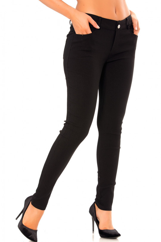 Pantalon slim noir en grande taille , basic avec poches avant et arrière - 3