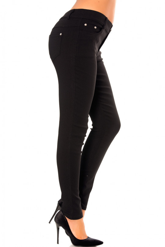Black slim pants in large size, basic with front and back pockets - 4