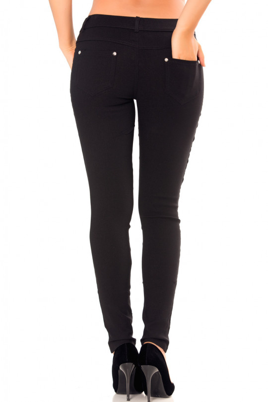 Pantalon slim noir en grande taille , basic avec poches avant et arrière - 5