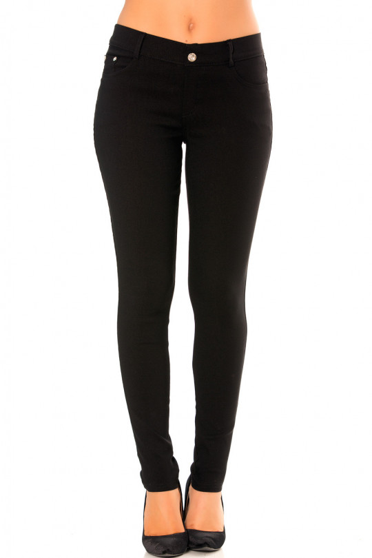 Pantalon slim noir en grande taille , basic avec poches avant et arrière - 6